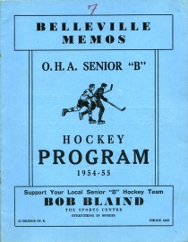 Belleville Memos 1954-55 game program