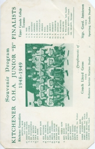 Kitchener Greenshirts 1948-49 game program