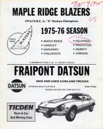Maple Ridge Blazers 1975-76 game program