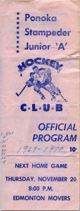 Ponoka Stampeders 1969-70 game program