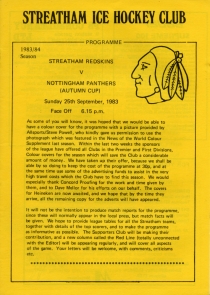 Streatham Redskins 1983-84 game program