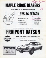 Maple Ridge Blazers 1975-76 program cover